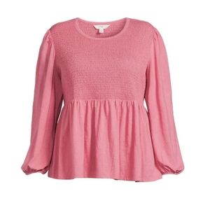 Terra & Sky Women's Plus Size Smocked LS Knit Top 0X 14W